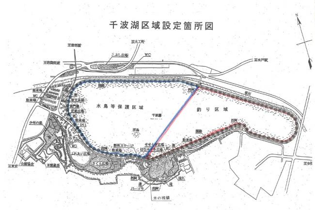 千波湖釣り指定区域図