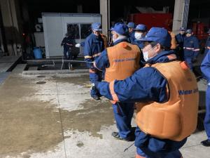 背負い式消火水のうを用いた訓練